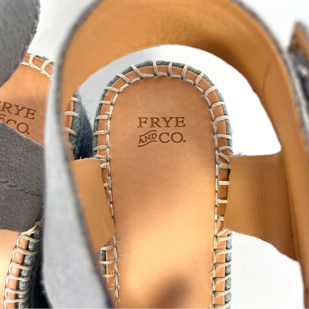 Frye & Co Blue Suede Espadrille Wedge Sandals Ankle Strap Womens 9 - Picture 7 of 10